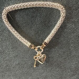 Sterling Silver-Tone Heart & Key Charm Beaded Braided Bracelet